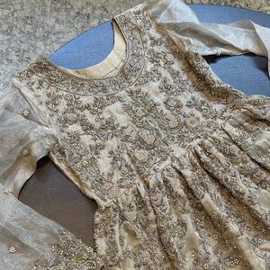 Embroidered Gold Dress with Sheer Sleeves